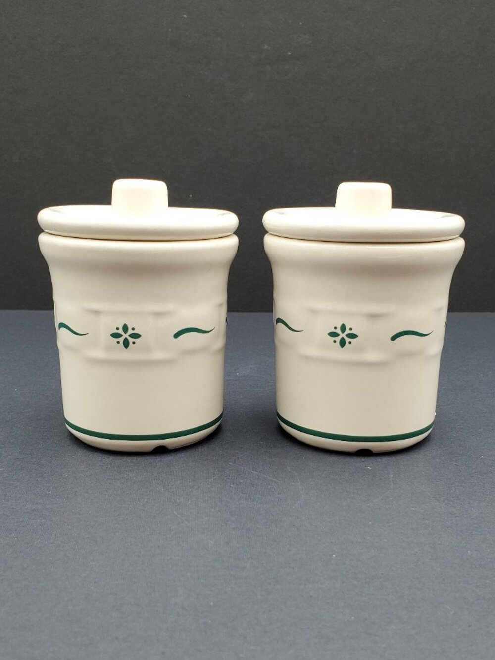 Longaberger Woven Traditions Heritage Green Condiment Crocks Spice Jars